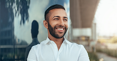 confident man thinking about his future looking into the distance