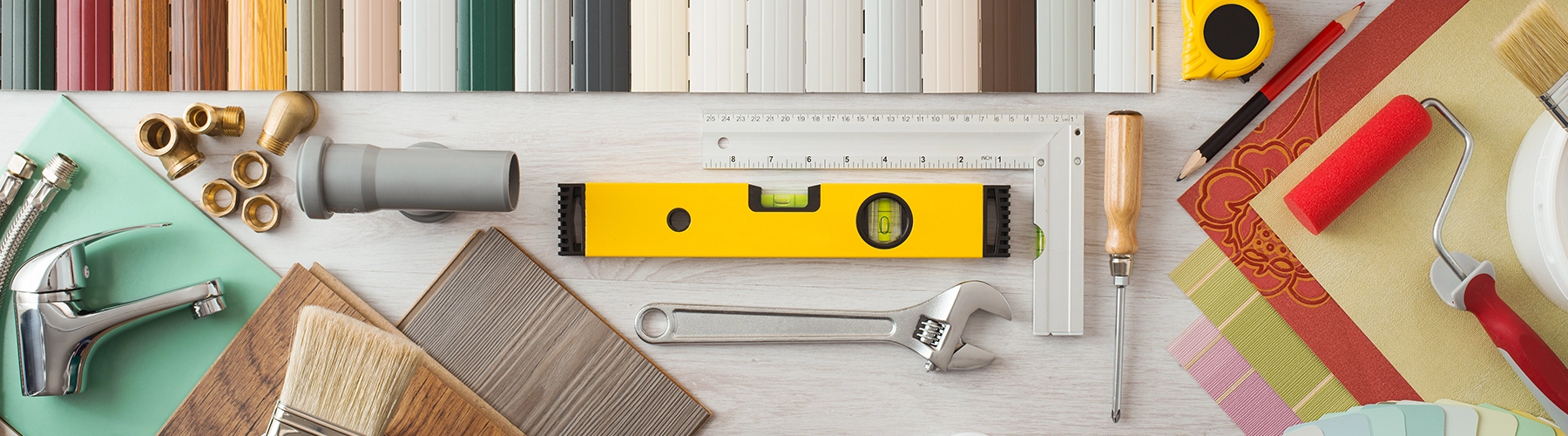 home renovation tools and swatches