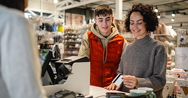 A mother and son shopping